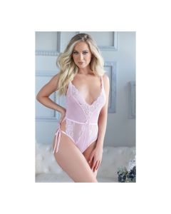 Allure Belle Lace & Mesh Tie Up Romper Pink