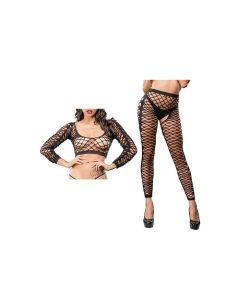 Beverly Hills Naughty Girl Crotchless Front Mesh & Side Design Leggings O/S