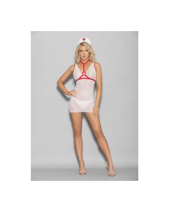 Euphoria Hot & Ready Nurse Chemise, Choker, Headpiece & G-String White/Red O/S