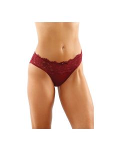 Bottoms Up Ivy Eyelash Lace Panty w/Criss Cross Back & Bow Trims Garnet