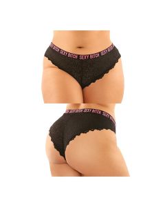 Vibes Buddy Sexy Bitch Lace Panty & Micro Thong Black/PNK QN