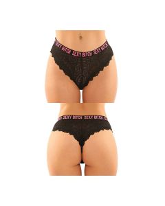 Vibes Buddy Sexy Bitch Lace Panty & Micro Thong Black/PNK