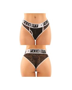 Vibes Buddy Fuck Off Lace Boy Brief & Lace Thong Black