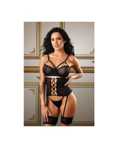Tease Riley Net Bra, Waist Cincher & Panty Black