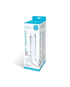 Glas 8" Realistic Ribbed Glass G-Spot Dildo w/Balls - Clear