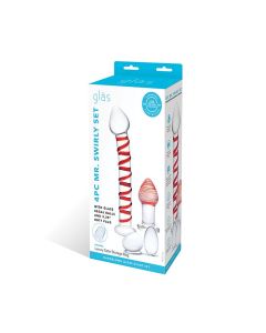 Glas 4 pc Mr. Swirly Set w/Glass Kegel Balls & 3.25" Butt Plug - Red