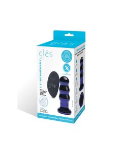 Glas 3.5" Rechargeable Vibrating Beaded Butt Plug - Blue