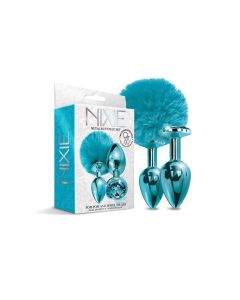 Nixie Metal Butt Plug Set w/Jewel Inlaid & Pom Pom