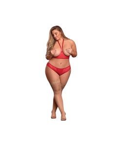 Risqué Business Cupless Bra & Crotchless Panty Red QN