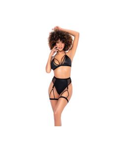 Halter Tie Top & High Waisted Bottom w/Attachable Garters Black L/XL