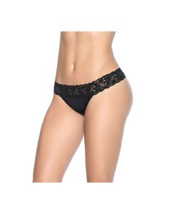 Lace Trim Thong Black