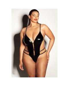 FETISH Whipped Open Gusset Vinyl Teddy w/Barbell QN