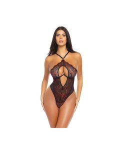 Maxi Unlined Monowire Galloon Lace Teddy w/O-Ring Detail Black/Red
