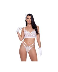 Forever Yours Embroidered Long Line Bra & Panty White