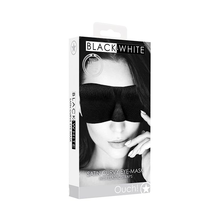 Shots Ouch & White Satin Curvy Eye Mask w/Elastic Straps