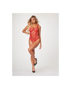 Fishnet Strappy High Cut Leg Teddy Red