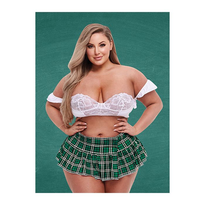 Teacher's Pet Schoolgirl Bustier & Skirt Green/White QN