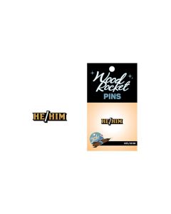 Wood Rocket He/Him Pin - Black/Gold
