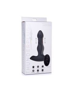 ThunderPlugs Silicone Vibrating & Thrusting Plug w/Remote - Black