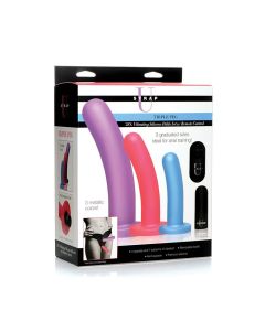 Strap U Triple Peg 28X Vibrating Silicone Dildo Set w/Remote - Asst. Colors